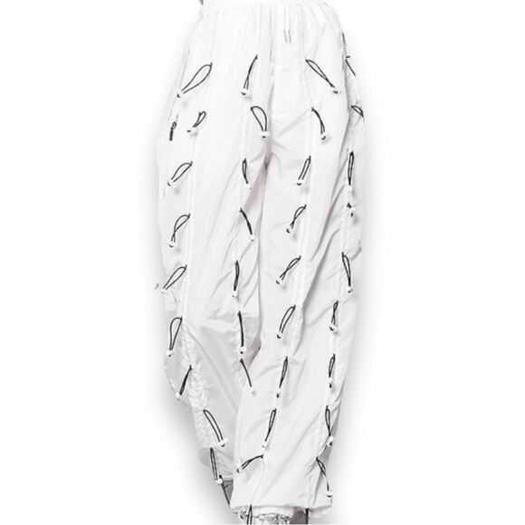 White Adjustable Black Bungee Streetwear Trouser Pants - NEW